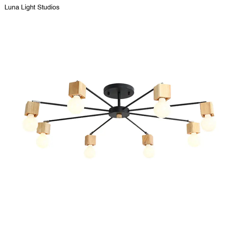 DecorBites™ DecorBites™ Contemporary 8-Light Metal Flush Lamp with Cube Wood Cap in Black