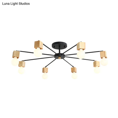 DecorBites™ DecorBites™ Contemporary 8-Light Metal Flush Lamp with Cube Wood Cap in Black