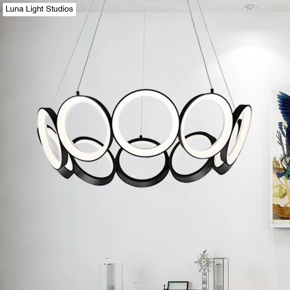 Lámpara de araña LED contemporánea de acrílico negro/dorado - Lámpara colgante de múltiples anillos en blanco/cálido para sala de estar