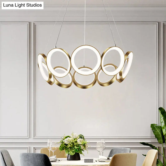 Lámpara de araña LED contemporánea de acrílico negro/dorado - Lámpara colgante de múltiples anillos en blanco/cálido para sala de estar