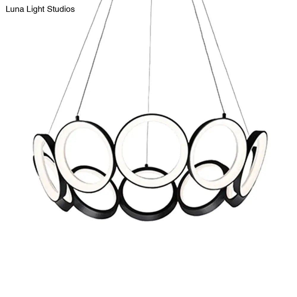 Lámpara de araña LED contemporánea de acrílico negro/dorado - Lámpara colgante de múltiples anillos en blanco/cálido para sala de estar