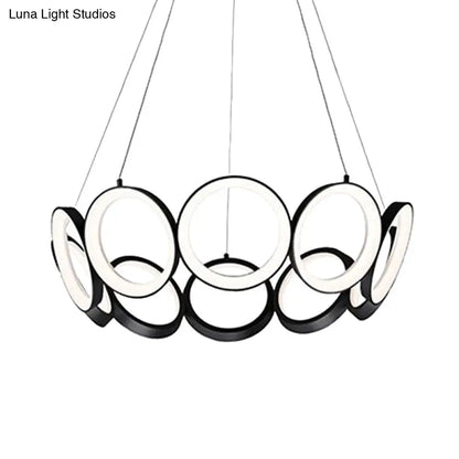 Lámpara de araña LED contemporánea de acrílico negro/dorado - Lámpara colgante de múltiples anillos en blanco/cálido para sala de estar