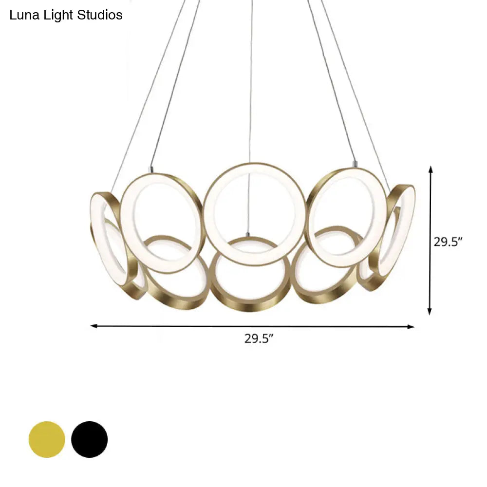 Lámpara de araña LED contemporánea de acrílico negro/dorado - Lámpara colgante de múltiples anillos en blanco/cálido para sala de estar