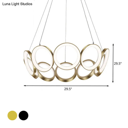 Lámpara de araña LED contemporánea de acrílico negro/dorado - Lámpara colgante de múltiples anillos en blanco/cálido para sala de estar