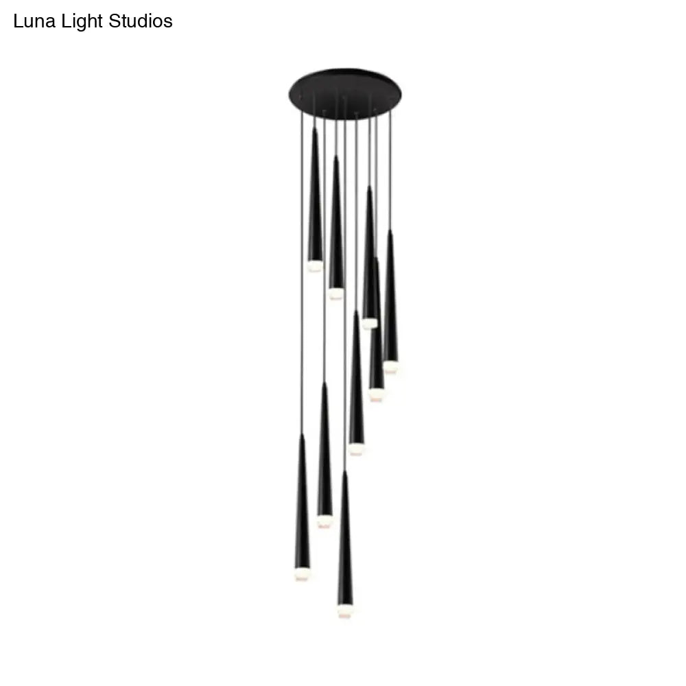 Contemporary Acrylic Black Pendant Lamp with Spiral Design - 9/12/18 Lights, Ideal for Stairs