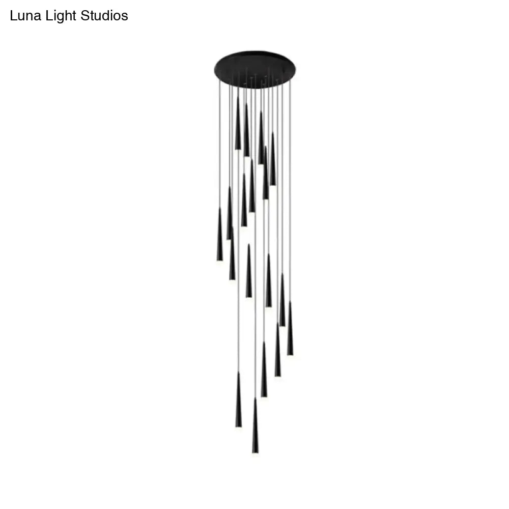 Contemporary Acrylic Black Pendant Lamp with Spiral Design - 9/12/18 Lights, Ideal for Stairs