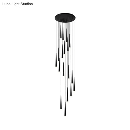 Contemporary Acrylic Black Pendant Lamp with Spiral Design - 9/12/18 Lights, Ideal for Stairs