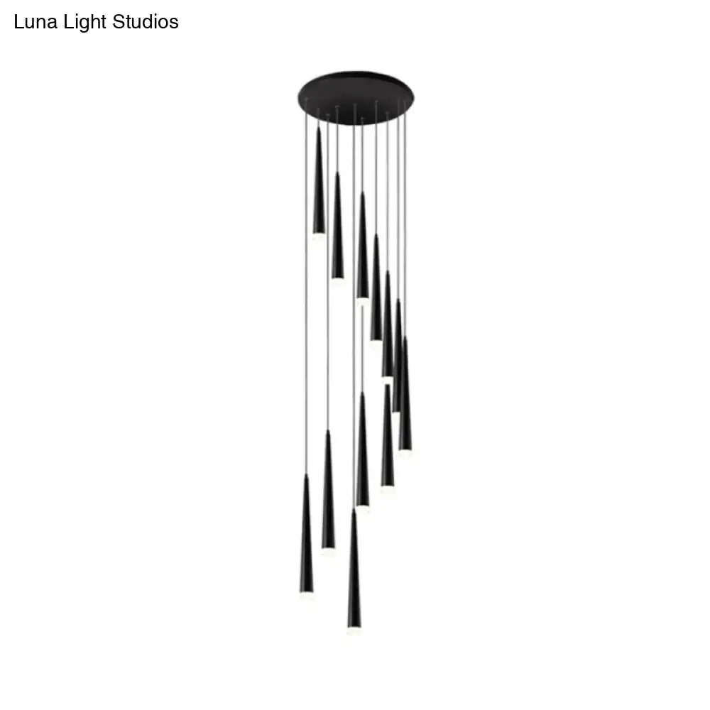 Contemporary Acrylic Black Pendant Lamp with Spiral Design - 9/12/18 Lights, Ideal for Stairs