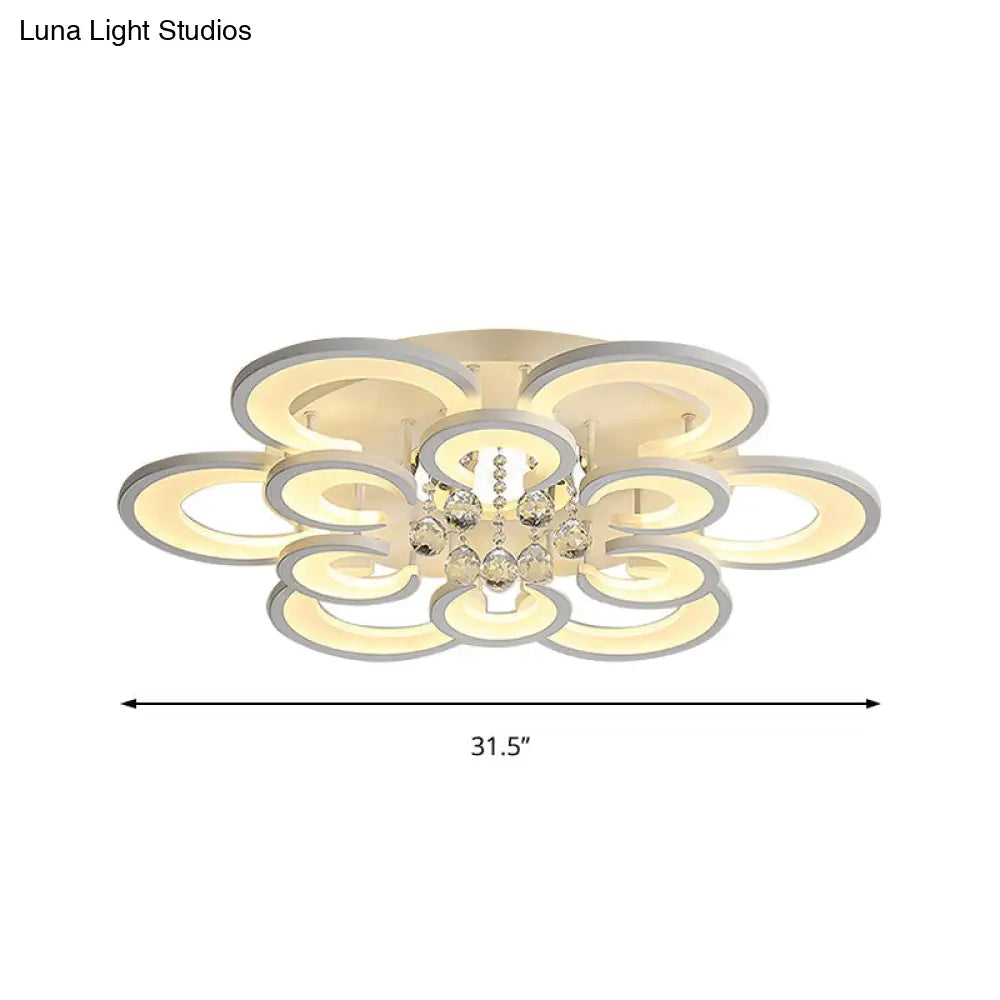 Lámpara de techo empotrada contemporánea DecorBites™ de acrílico con colgante de cristal - Diseño circular multicapa (10/12/16 luces, blanca)