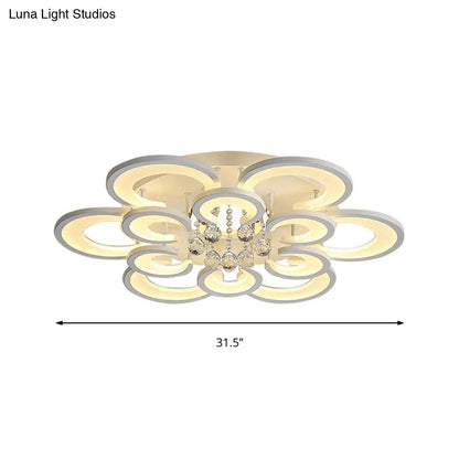 Lámpara de techo empotrada contemporánea DecorBites™ de acrílico con colgante de cristal - Diseño circular multicapa (10/12/16 luces, blanca)
