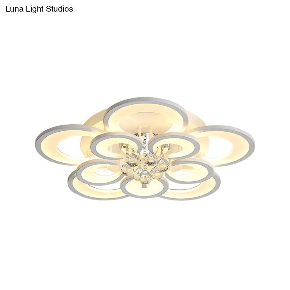 Lámpara de techo empotrada contemporánea DecorBites™ de acrílico con colgante de cristal - Diseño circular multicapa (10/12/16 luces, blanca)