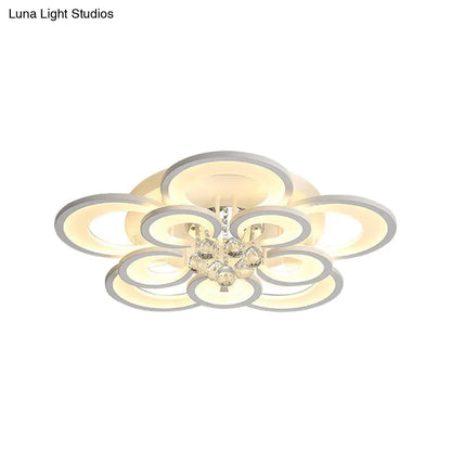 Lámpara de techo empotrada contemporánea DecorBites™ de acrílico con colgante de cristal - Diseño circular multicapa (10/12/16 luces, blanca)