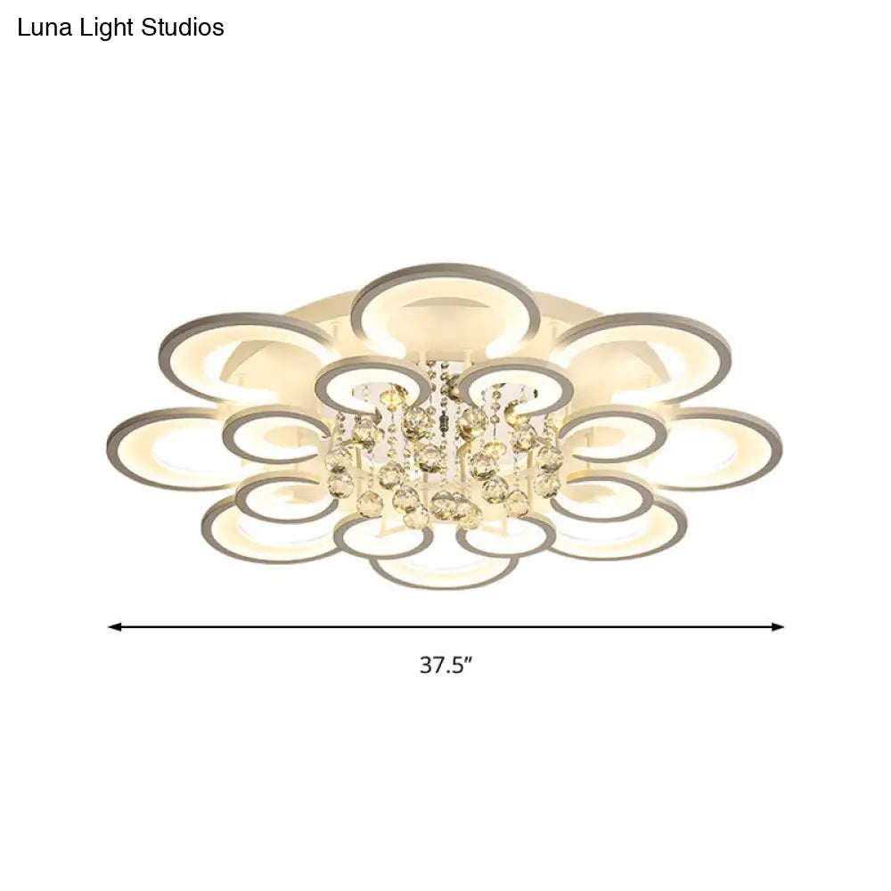 Lámpara de techo empotrada contemporánea DecorBites™ de acrílico con colgante de cristal - Diseño circular multicapa (10/12/16 luces, blanca)