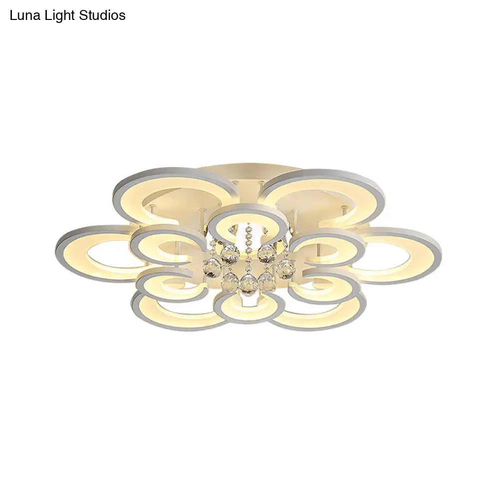 Lámpara de techo empotrada contemporánea DecorBites™ de acrílico con colgante de cristal - Diseño circular multicapa (10/12/16 luces, blanca)