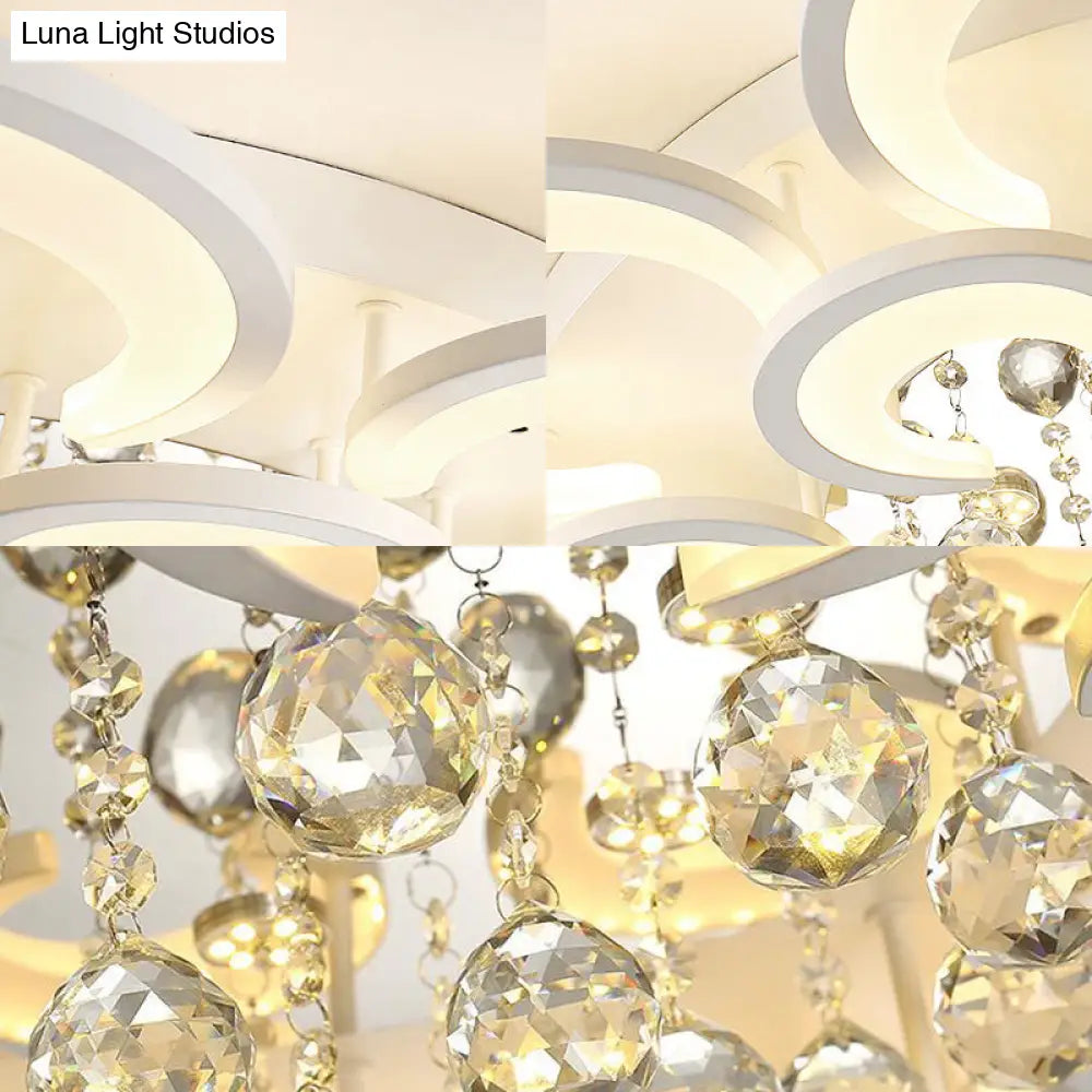 Lámpara de techo empotrada contemporánea DecorBites™ de acrílico con colgante de cristal - Diseño circular multicapa (10/12/16 luces, blanca)