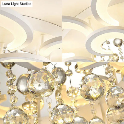 Lámpara de techo empotrada contemporánea DecorBites™ de acrílico con colgante de cristal - Diseño circular multicapa (10/12/16 luces, blanca)