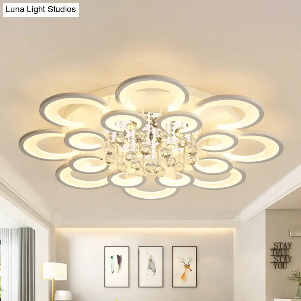 Lámpara de techo empotrada contemporánea DecorBites™ de acrílico con colgante de cristal - Diseño circular multicapa (10/12/16 luces, blanca)
