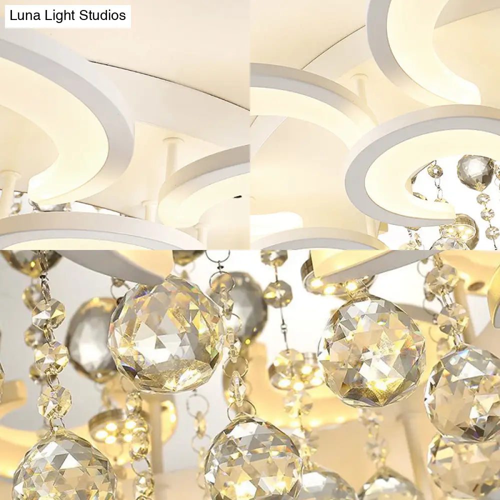 Lámpara de techo empotrada contemporánea DecorBites™ de acrílico con colgante de cristal - Diseño circular multicapa (10/12/16 luces, blanca)