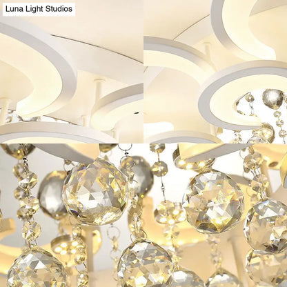 Lámpara de techo empotrada contemporánea DecorBites™ de acrílico con colgante de cristal - Diseño circular multicapa (10/12/16 luces, blanca)