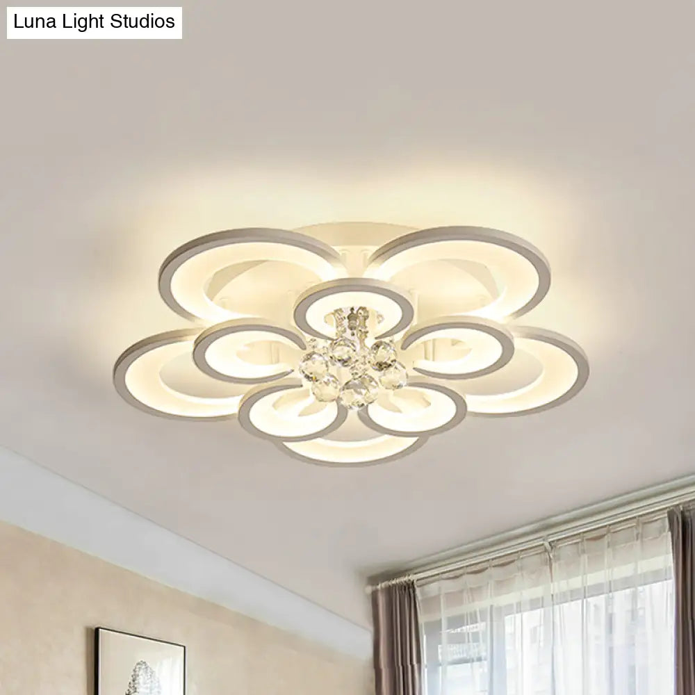 Lámpara de techo empotrada contemporánea DecorBites™ de acrílico con colgante de cristal - Diseño circular multicapa (10/12/16 luces, blanca)