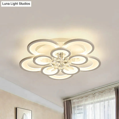 Lámpara de techo empotrada contemporánea DecorBites™ de acrílico con colgante de cristal - Diseño circular multicapa (10/12/16 luces, blanca)