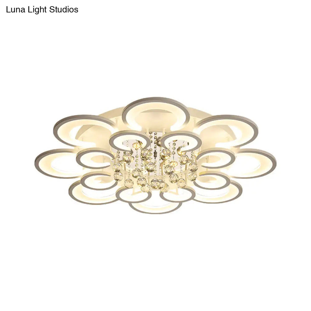 Lámpara de techo empotrada contemporánea DecorBites™ de acrílico con colgante de cristal - Diseño circular multicapa (10/12/16 luces, blanca)