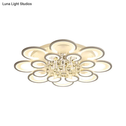 Lámpara de techo empotrada contemporánea DecorBites™ de acrílico con colgante de cristal - Diseño circular multicapa (10/12/16 luces, blanca)