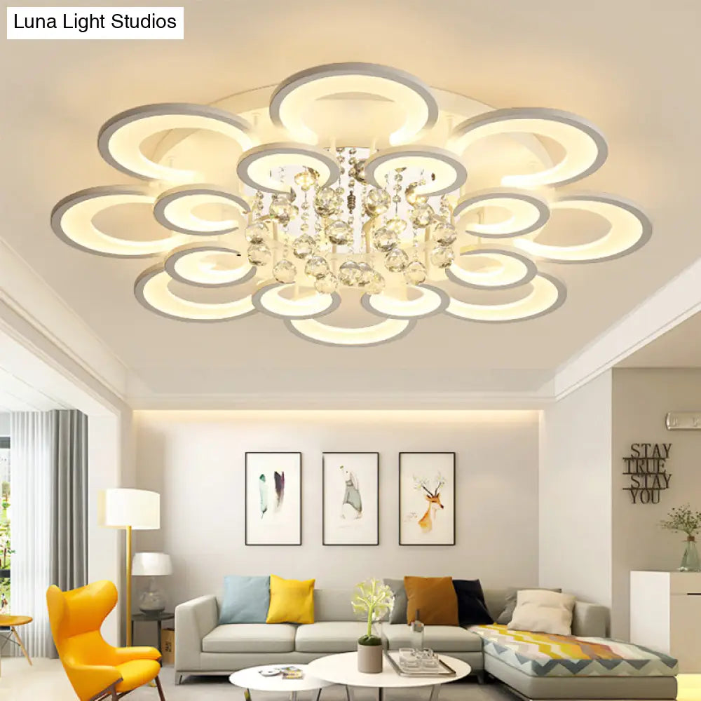 Lámpara de techo empotrada contemporánea DecorBites™ de acrílico con colgante de cristal - Diseño circular multicapa (10/12/16 luces, blanca)