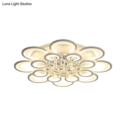 Lámpara de techo empotrada contemporánea DecorBites™ de acrílico con colgante de cristal - Diseño circular multicapa (10/12/16 luces, blanca)