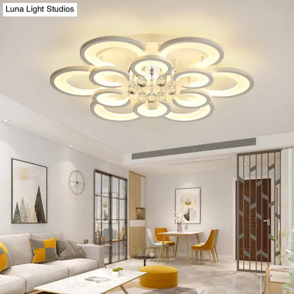 Lámpara de techo empotrada contemporánea DecorBites™ de acrílico con colgante de cristal - Diseño circular multicapa (10/12/16 luces, blanca)