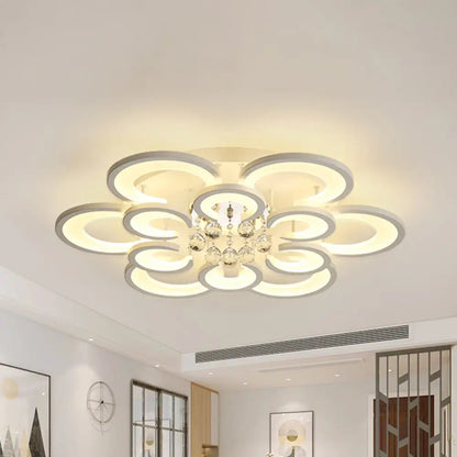 Lámpara de techo empotrada contemporánea DecorBites™ de acrílico con colgante de cristal - Diseño circular multicapa (10/12/16 luces, blanca)