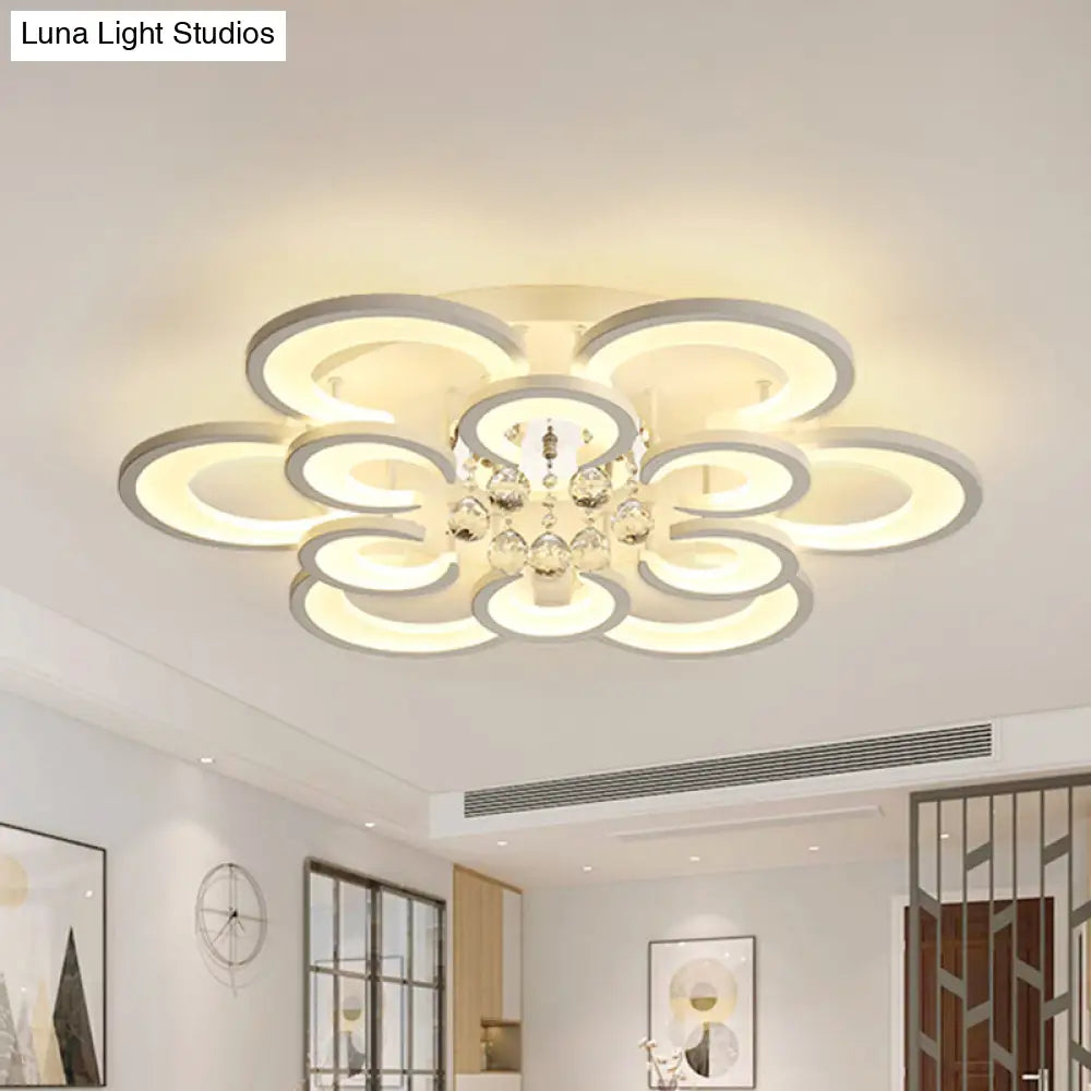 Lámpara de techo empotrada contemporánea DecorBites™ de acrílico con colgante de cristal - Diseño circular multicapa (10/12/16 luces, blanca)