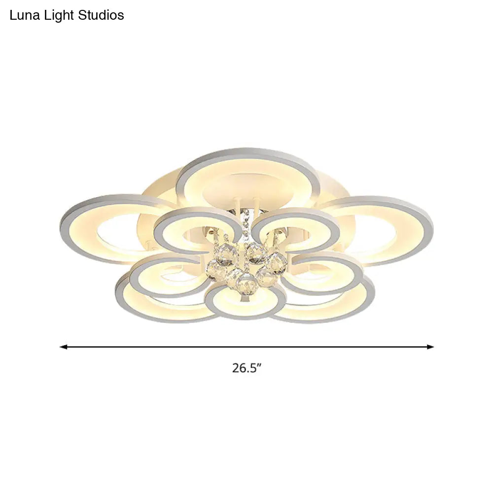 Lámpara de techo empotrada contemporánea DecorBites™ de acrílico con colgante de cristal - Diseño circular multicapa (10/12/16 luces, blanca)