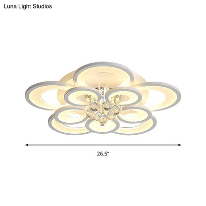 Lámpara de techo empotrada contemporánea DecorBites™ de acrílico con colgante de cristal - Diseño circular multicapa (10/12/16 luces, blanca)