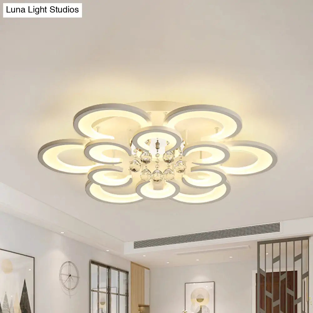 Lámpara de techo empotrada contemporánea DecorBites™ de acrílico con colgante de cristal - Diseño circular multicapa (10/12/16 luces, blanca)