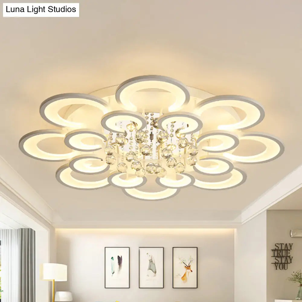 Lámpara de techo empotrada contemporánea DecorBites™ de acrílico con colgante de cristal - Diseño circular multicapa (10/12/16 luces, blanca)