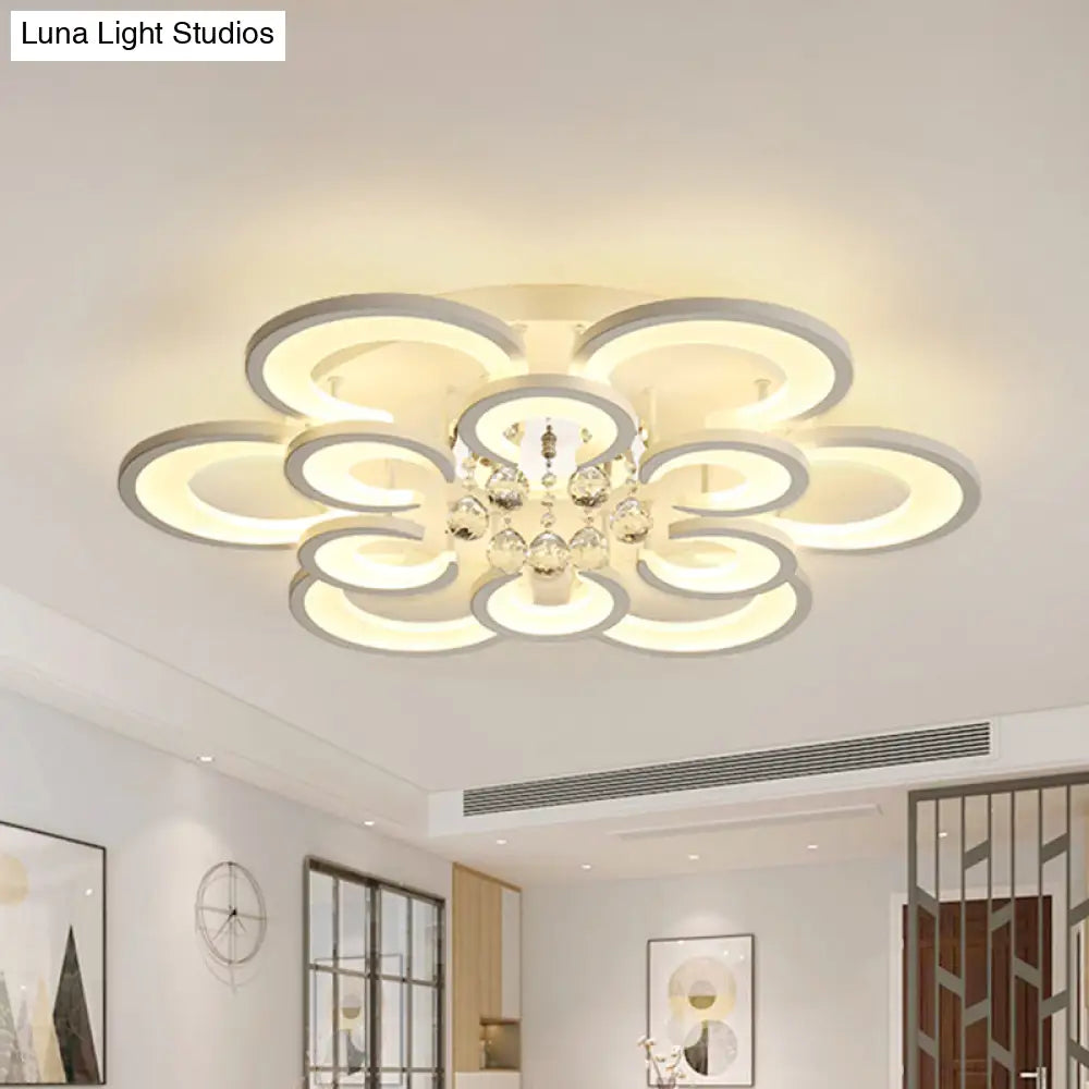 Lámpara de techo empotrada contemporánea DecorBites™ de acrílico con colgante de cristal - Diseño circular multicapa (10/12/16 luces, blanca)