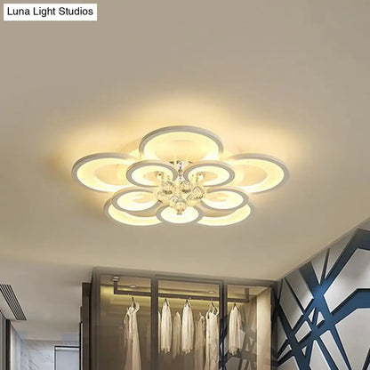 Lámpara de techo empotrada contemporánea DecorBites™ de acrílico con colgante de cristal - Diseño circular multicapa (10/12/16 luces, blanca)