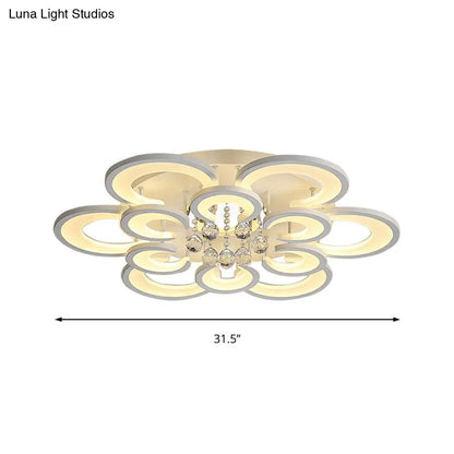 Lámpara de techo empotrada contemporánea DecorBites™ de acrílico con colgante de cristal - Diseño circular multicapa (10/12/16 luces, blanca)