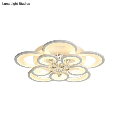 Lámpara de techo empotrada contemporánea DecorBites™ de acrílico con colgante de cristal - Diseño circular multicapa (10/12/16 luces, blanca)