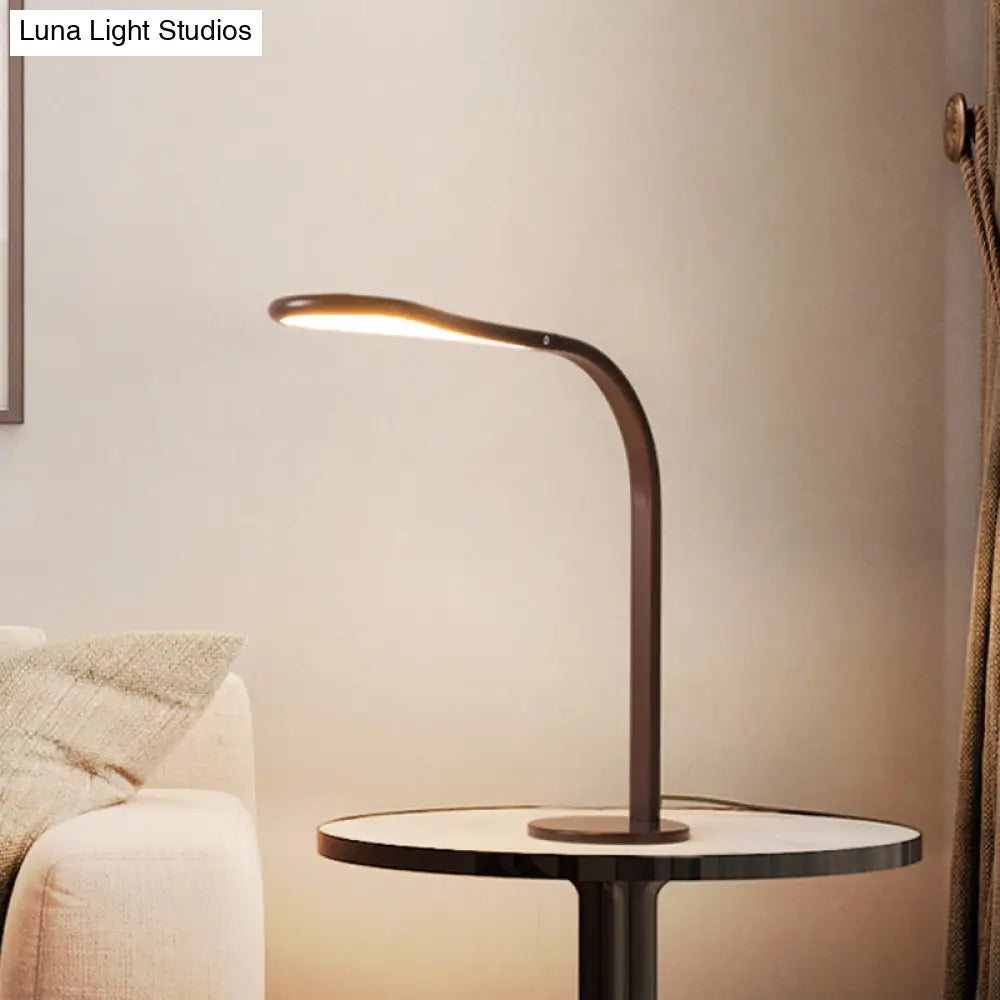 Contemporary Acrylic LED Desk Lamp: Droplet Task Light with Metal Curved Arm, Coffee Finish, Warm/White Light
