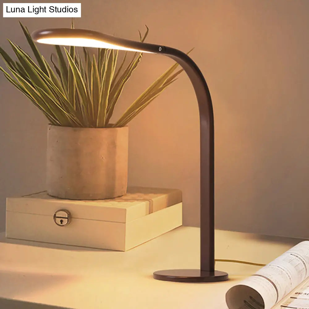 Contemporary Acrylic LED Desk Lamp: Droplet Task Light with Metal Curved Arm, Coffee Finish, Warm/White Light