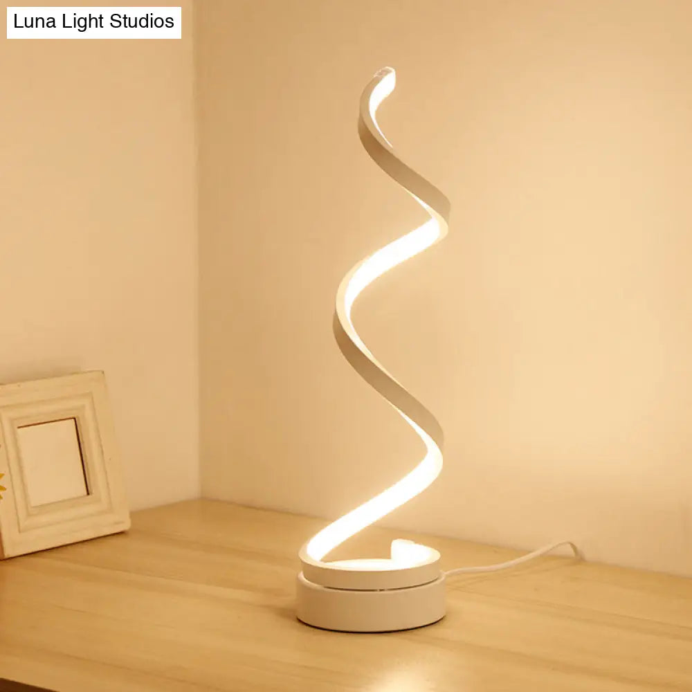 Lámpara de mesilla LED acrílica contemporánea - Elegante forma espiral para iluminación de mesa de salón