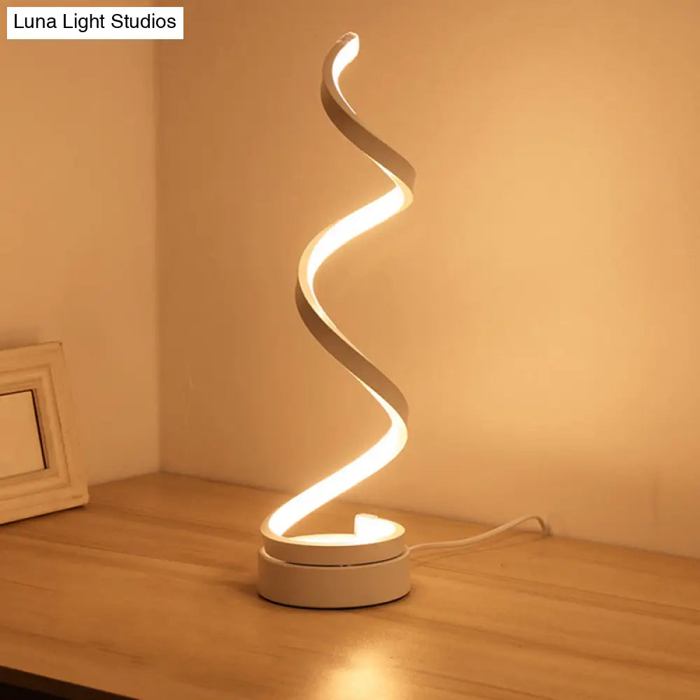 Lámpara de mesilla LED acrílica contemporánea - Elegante forma espiral para iluminación de mesa de salón