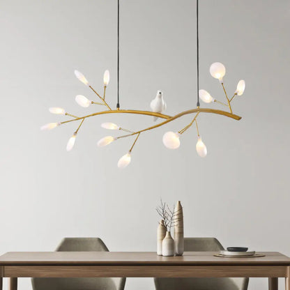 Lámpara colgante LED acrílica contemporánea DecorBites™ con decoración de pájaro - Kit de lámpara para isla de comedor con forma de rama