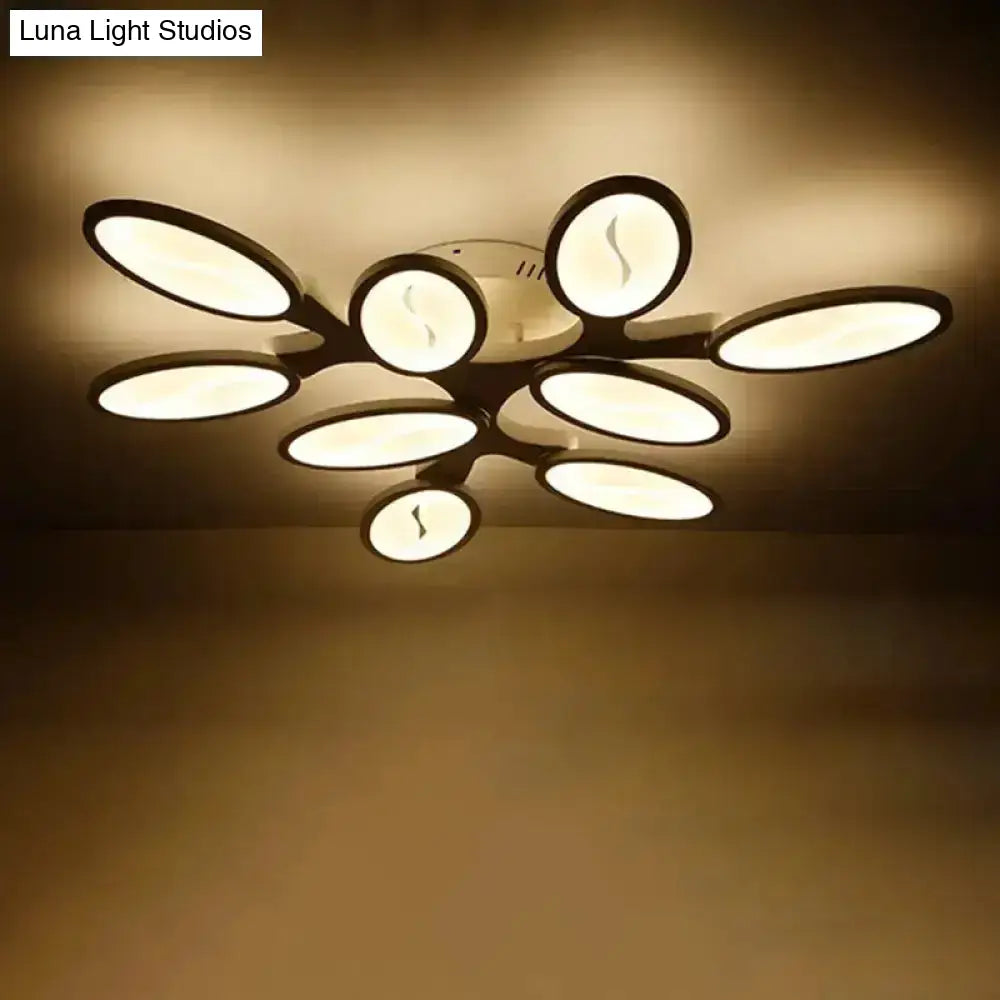 DecorBites™ DecorBites™ Contemporary Acrylic Oval-Leaf Branch Semi Flush Light - 6/9/12 Lights - White LED Ceiling Lamp - Warm/White Light