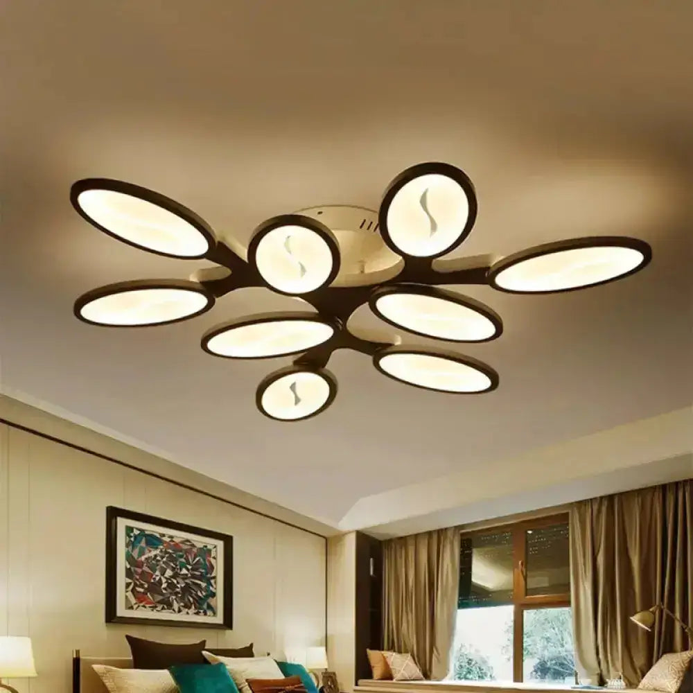 DecorBites™ DecorBites™ Contemporary Acrylic Oval-Leaf Branch Semi Flush Light - 6/9/12 Lights - White LED Ceiling Lamp - Warm/White Light