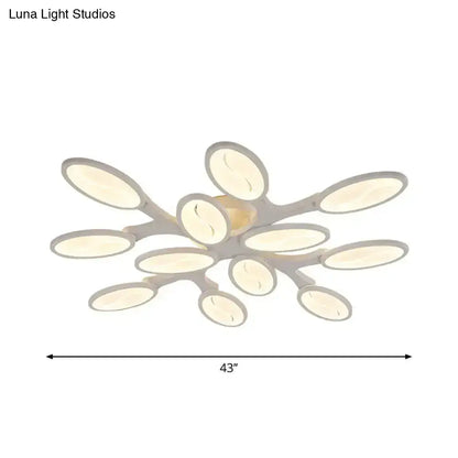 DecorBites™ DecorBites™ Contemporary Acrylic Oval-Leaf Branch Semi Flush Light - 6/9/12 Lights - White LED Ceiling Lamp - Warm/White Light