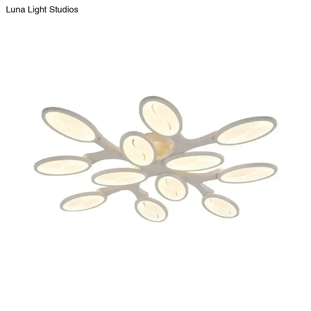 DecorBites™ DecorBites™ Contemporary Acrylic Oval-Leaf Branch Semi Flush Light - 6/9/12 Lights - White LED Ceiling Lamp - Warm/White Light