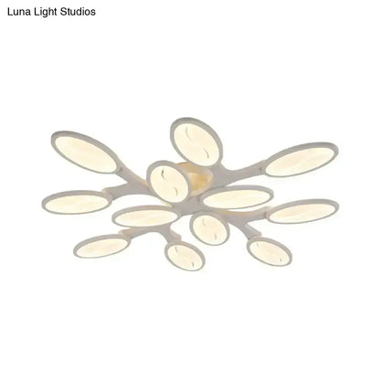 DecorBites™ DecorBites™ Contemporary Acrylic Oval-Leaf Branch Semi Flush Light - 6/9/12 Lights - White LED Ceiling Lamp - Warm/White Light